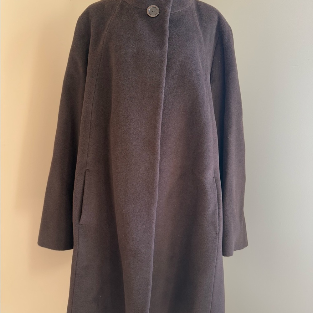 CINZIA ROCCA DUE 100% Women's Wool Funnel Neck A-Line Coat Dark Brown- 22 - Picture 3 of 16
